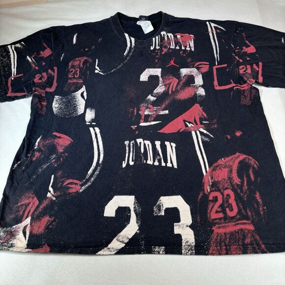 Vintage Y2k Jordan AOP Tee Mens Size XXL Black - Picture 6 of 13